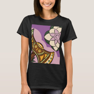 Stylized Axe and Flower Design T-Shirt