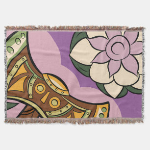 Stylized Axe and Flower Design Throw Blanket