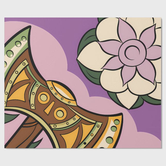 Stylized Axe and Flower Design Wrapping Paper (Flat)
