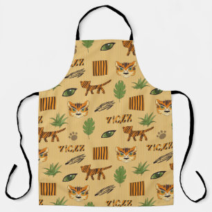 Stylized background with cartoon tiger. Bright che Apron