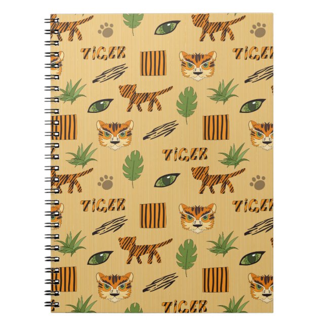 Stylized background with cartoon tiger. Bright che Notebook (Front)