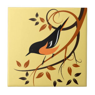 Stylized Baltimore Oriole Art Tiles
