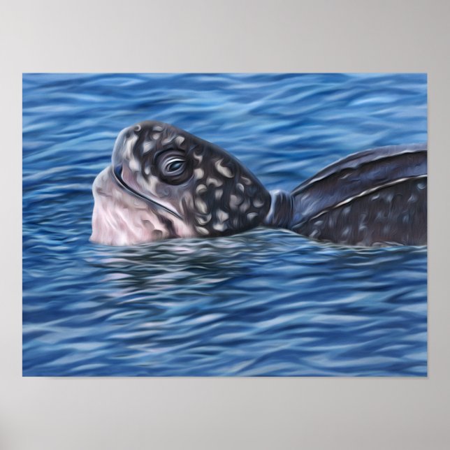 Stylized Basking Leatherback Sea Turtle Poster (Front)
