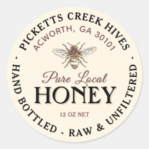 Stylized Bee Honey Label Local Hand Bottled 