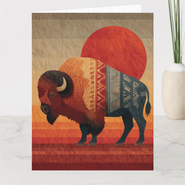 Stylized Bison with Native American Patterns  Card (Front)