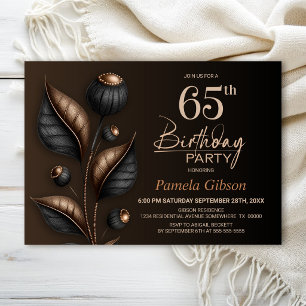 Stylized Black and Copper Eucalyptus 65th Birthday Invitation