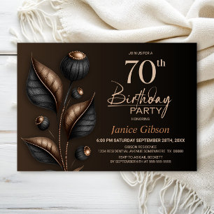 Stylized Black and Copper Eucalyptus 70th Birthday Invitation