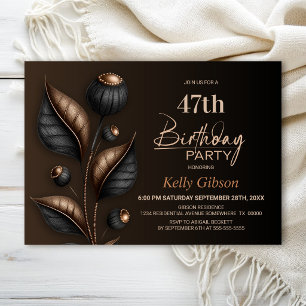 Stylized Black and Copper Eucalyptus Birthday Invitation