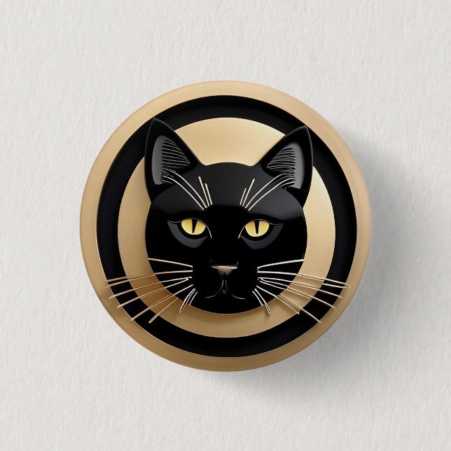 Stylized Black Cat Illustration 1 Inch Round Button (Front)