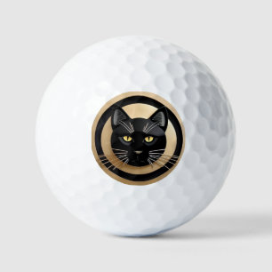 Stylized Black Cat Illustration Golf Balls