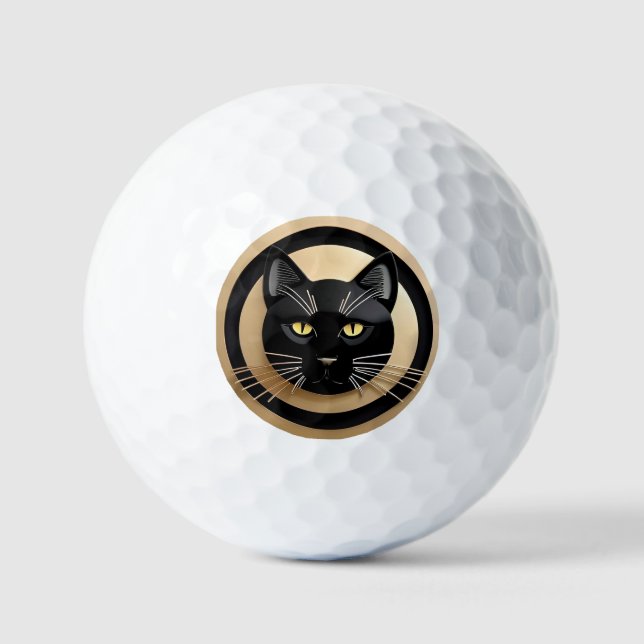 Stylized Black Cat Illustration Golf Balls (Front)