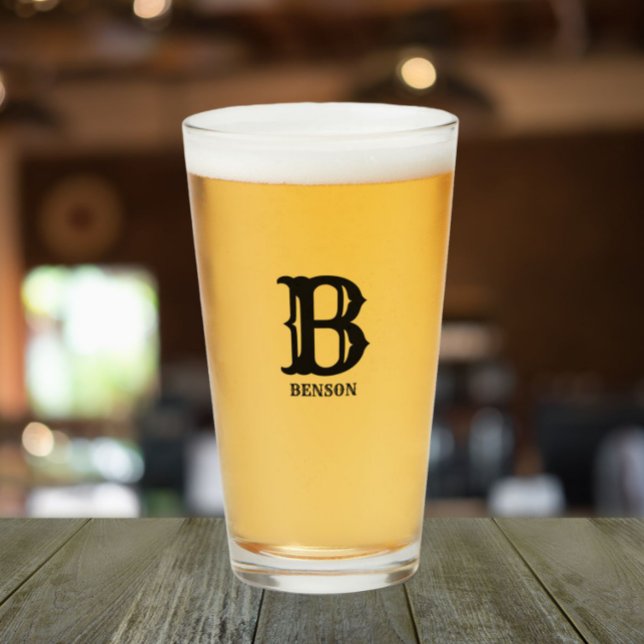 Stylized Black Initial and Last Name Glass (In Situ)