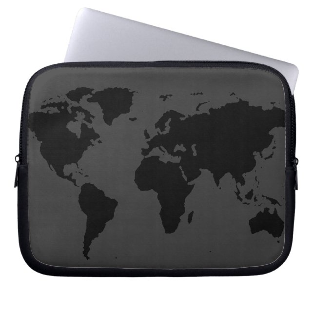 stylized black world map laptop sleeve (Front)