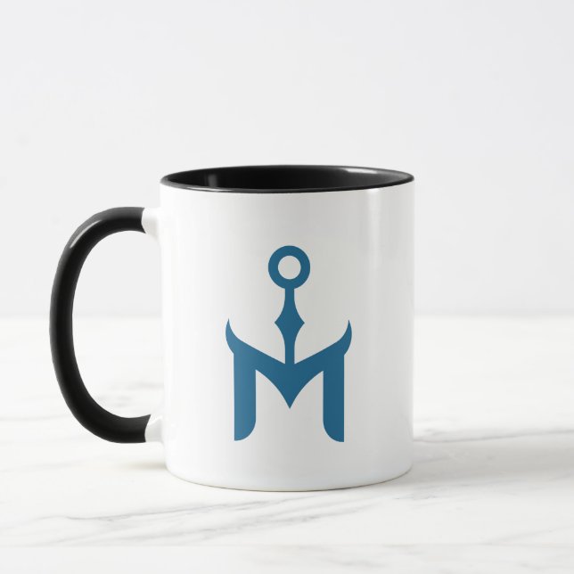 Stylized Blue Anchor and Letter M  Mug (Left)