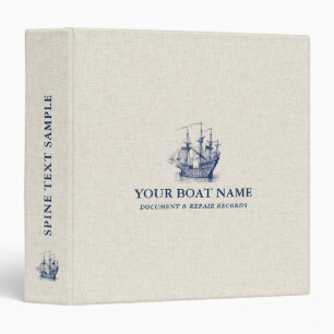 Stylized Blue Boat Yacht Logo Beige Linen Textur Binder