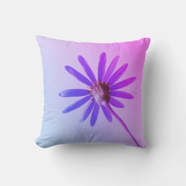 Stylized Blue Daisy Flower Cushion Throw Pillow (Front)