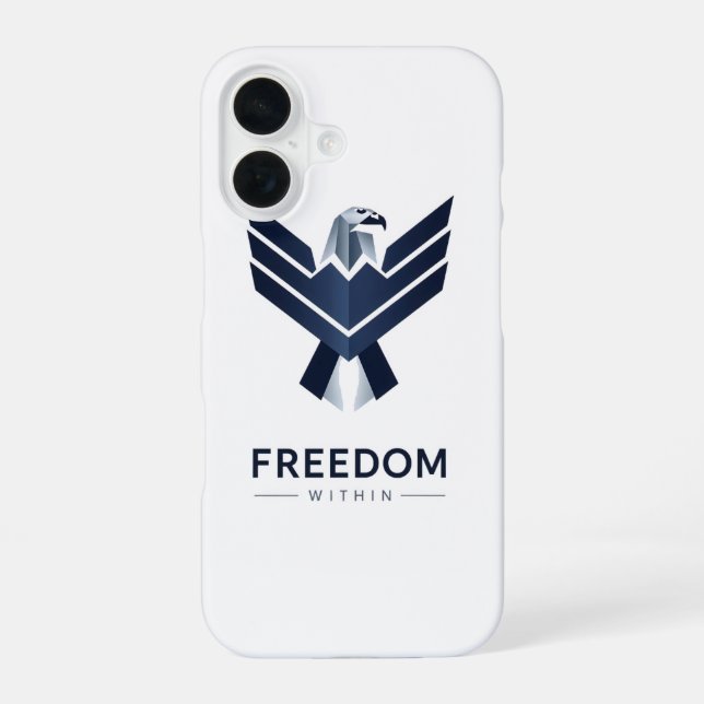 Stylized Blue Eagle "Freedom Within" iPhone 16 Case (Back)