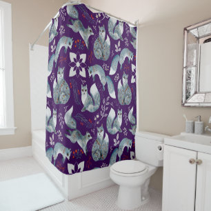Stylized blue foxes with intricate floral designs