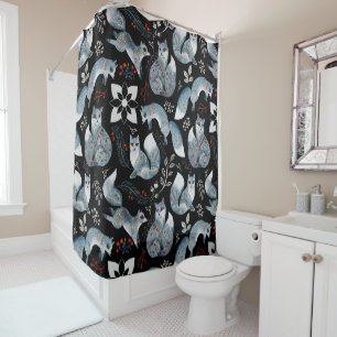 Stylized blue foxes with intricate floral designs
