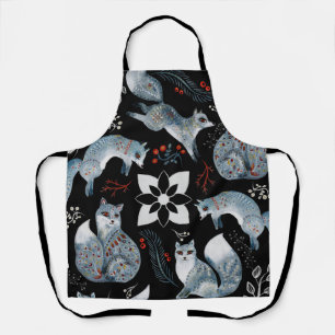  Stylized blue foxes with intricate floral designs Apron