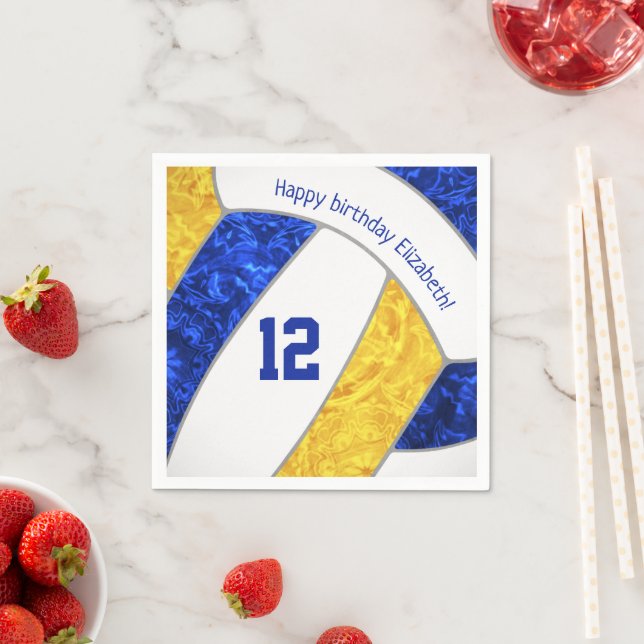 stylized blue gold girls volleyball sports napkin (Insitu)