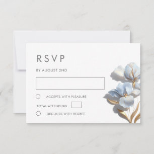 Stylized Blue Gold Lily Bas Relief Flower RSVP Card