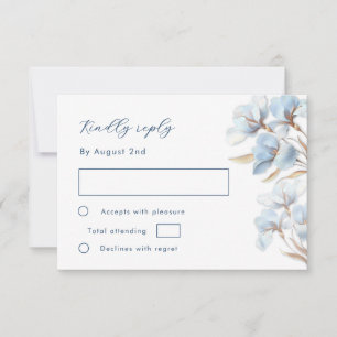 Stylized Blue Gold Lily Layered Flowers RSVP Card