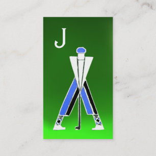 STYLIZED BLUE GOLFER ,GOLF INSTRUCTOR MONOGRAM BUSINESS CARD