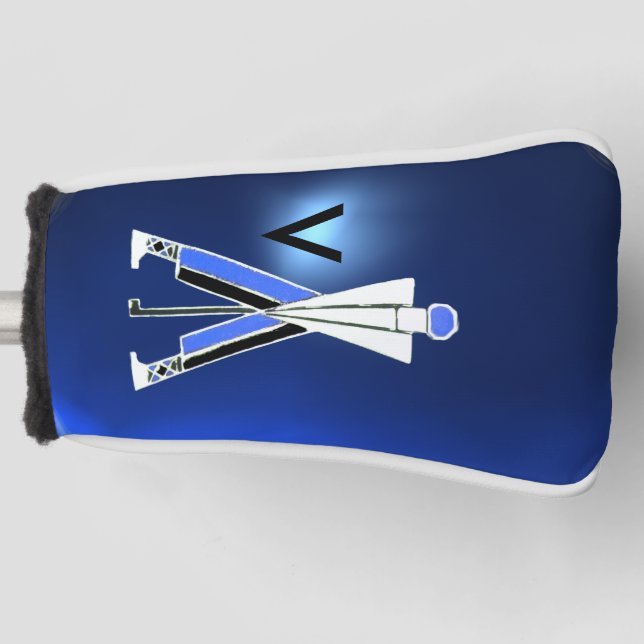 STYLIZED BLUE GOLFER ,GOLF PLAYER MONOGRAM GOLF HEAD COVER (Front)