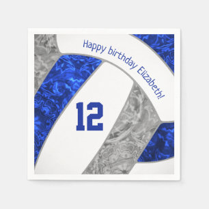 stylized blue grey girls volleyball sports napkin