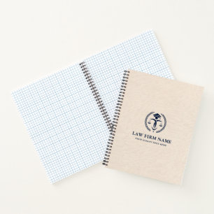 Stylized Blue Justice Logo Beige Linen Texture  Notebook