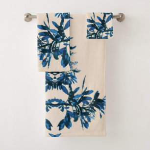 Stylized Blue Pepper Tree Leaves Bath Towel Set