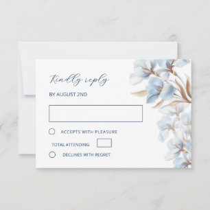 Stylized Blue Rose Gold Lily Layered Flowers RSVP Card