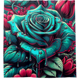 “Stylized Blue Rose with Raindrops"