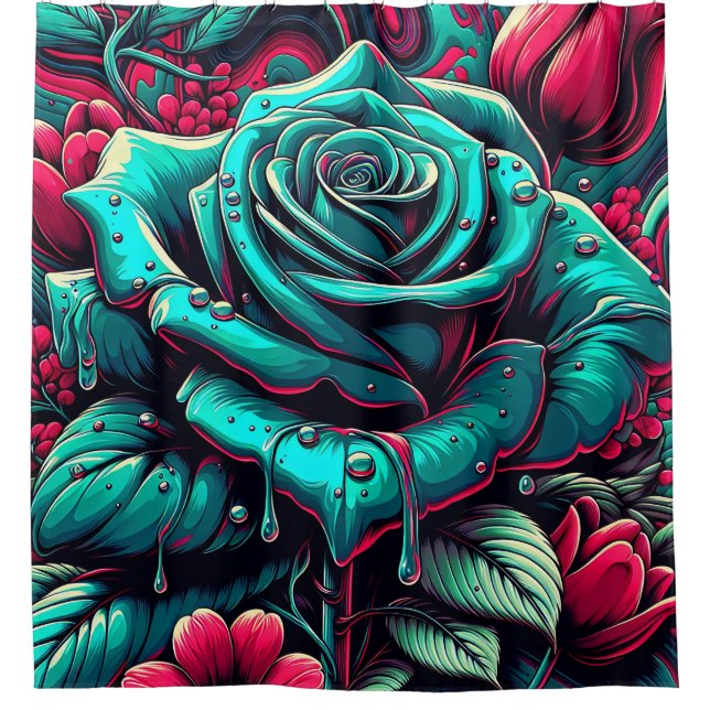 “Stylized Blue Rose with Raindrops" (Front)