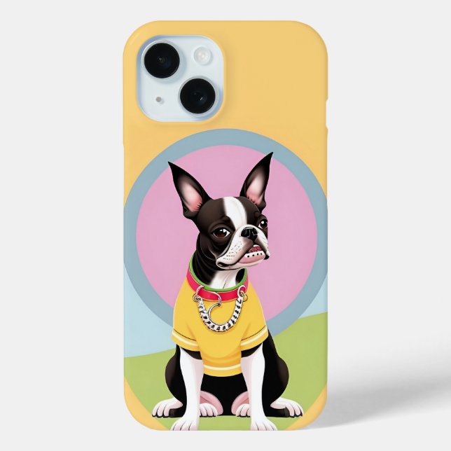 Stylized Boston Terrier Wearing Yellow Shirt Case-Mate iPhone Case (Back)