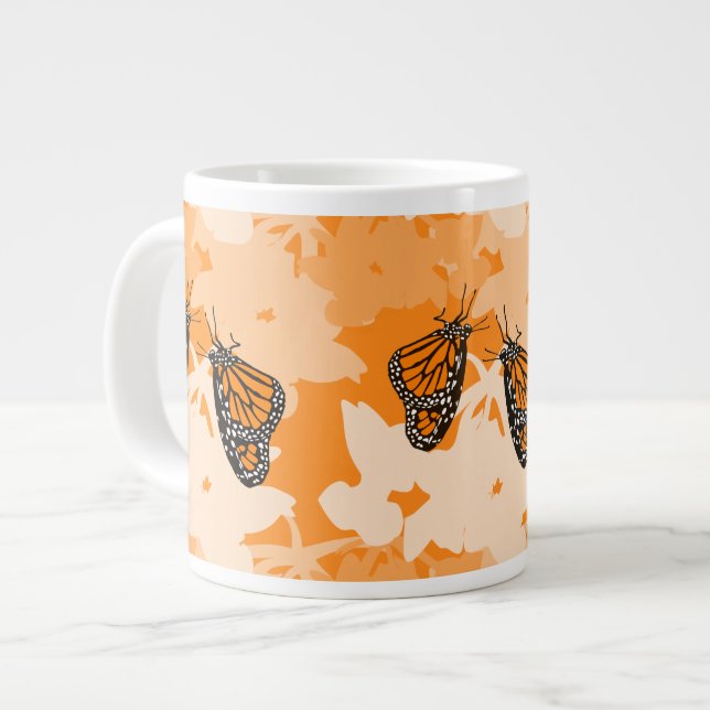 Stylized Bright Feeding Monarch Butterfly Pair Large Coffee Mug (Front Left)
