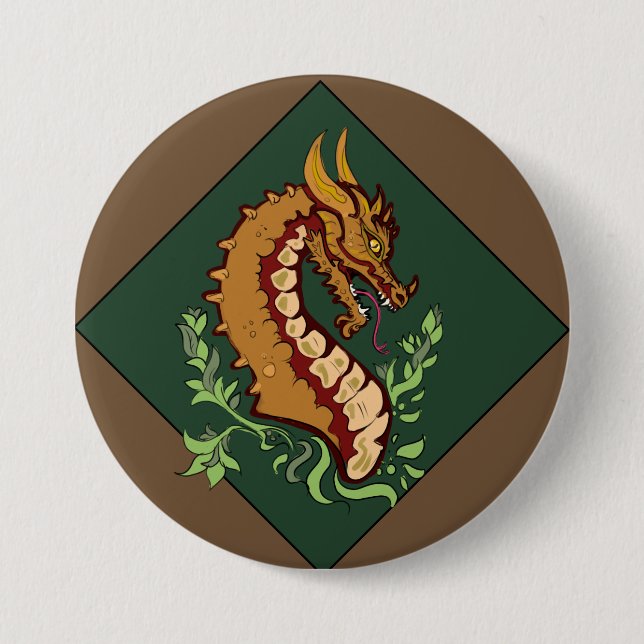 Stylized Brown Dragon 3 Inch Round Button (Front)