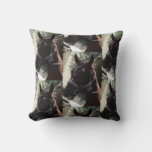 Stylized Brown Horse Head Pattern Throw Pillow