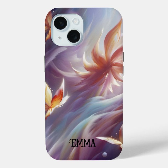 Stylized Butterflies and Flower Custom Name Case-Mate iPhone Case (Back)