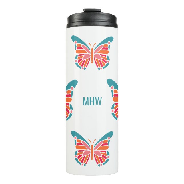 Stylized Butterflies custom monogram tumbler (Front)