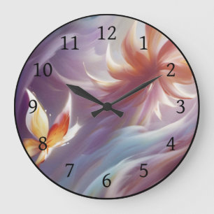 Stylized Butterfly and Flower Large Clock