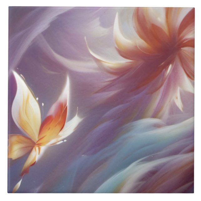 Stylized Butterfly and Flower Tile (Front)