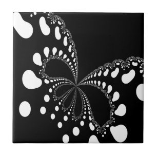 Stylized Butterfly Black And White Fractal Design Tile