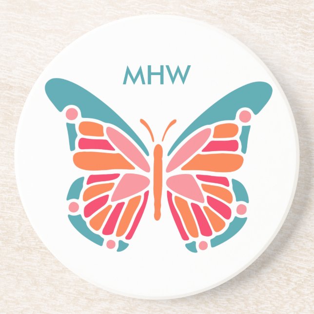 Stylized Butterfly custom monogram coaster (Front)