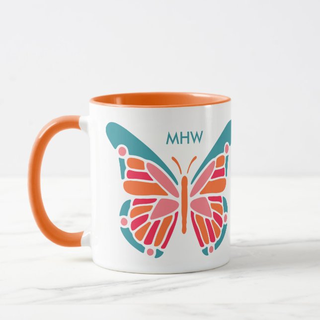 Stylized Butterfly custom monogram mugs (Left)