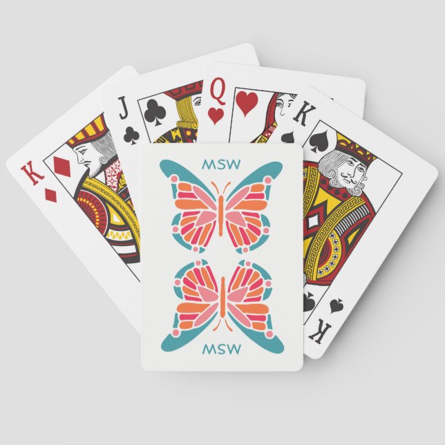 Stylized Butterfly custom monogram playing cards (Back)