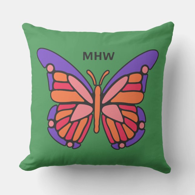 Stylized Butterfly custom monogram throw pillows (Front)
