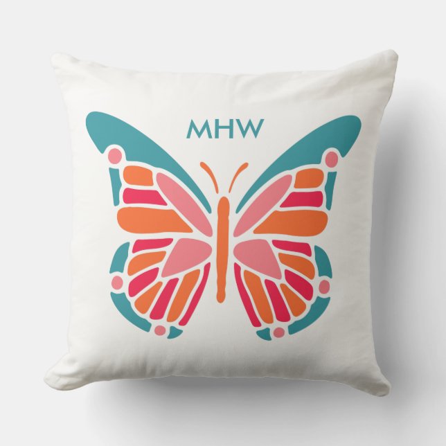 Stylized Butterfly custom monogram throw pillows (Front)