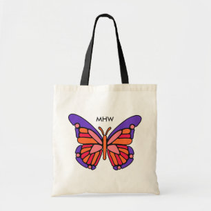 Stylized Butterfly custom monogram tote bags
